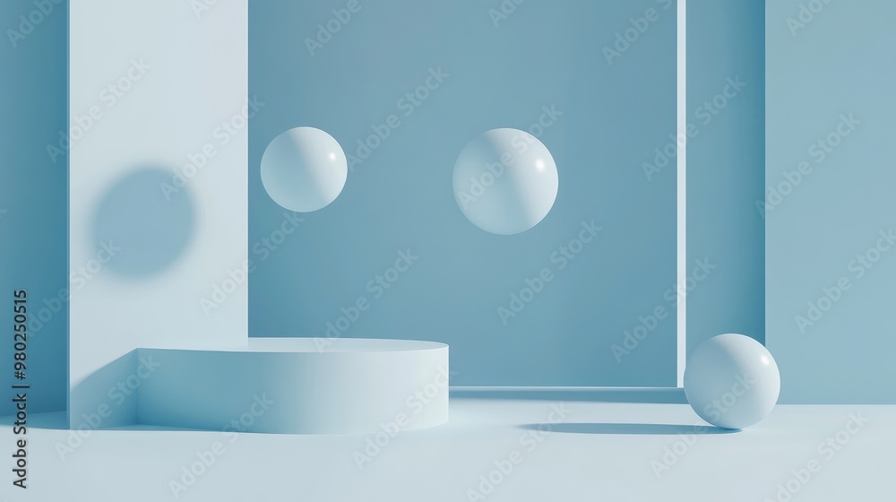 Fototapete abstract 3d shapes floating on a sleek, futuristic background, ideal for text placement. no people o