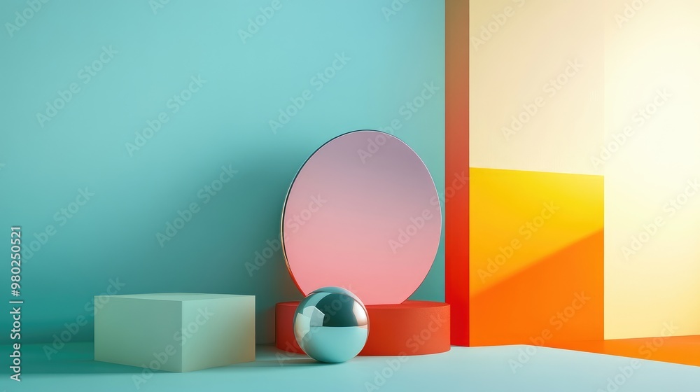 Fototapete abstract 3d shapes in a modern futuristic design, set against a minimal background with ample space 
