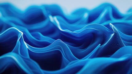 Obraz premium Abstract blue waves, created by AI in a 3D scene, set against a smooth background for a futuristic feel. No people or logos.