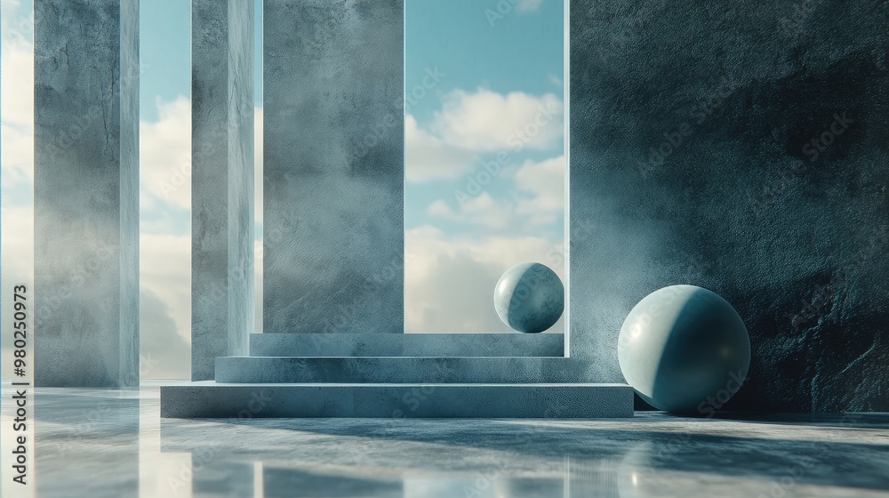 Fototapete clean 3d abstract shapes set against a futuristic background, perfect for text placement. no people 