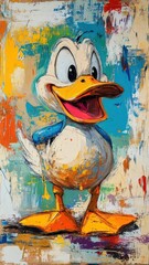 Obraz premium Duck illustrated in Abstract Expressionism style, with dynamic brushstrokes and vivid colors conveying its lively and distinct character.