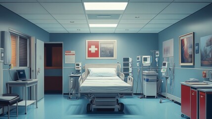 A hospital room filled with equipment photorealism art