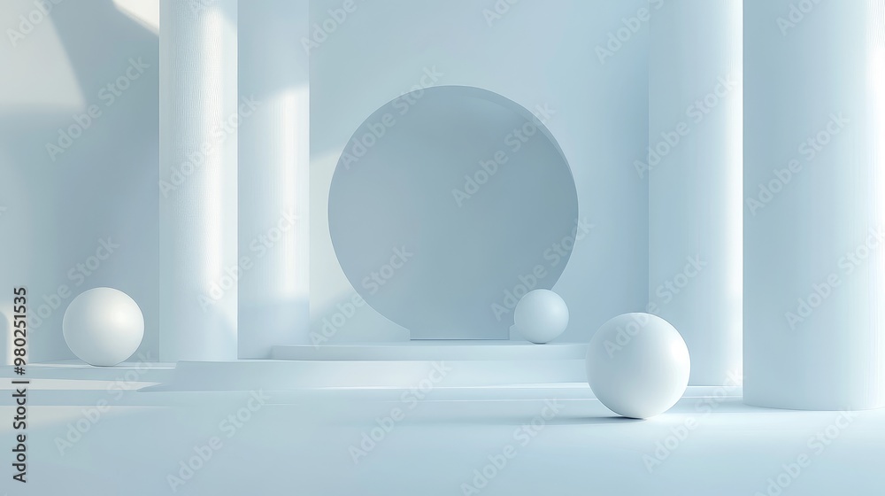 Fototapete detailed 3d shapes in an abstract form, floating in a futuristic, minimalist background with space f