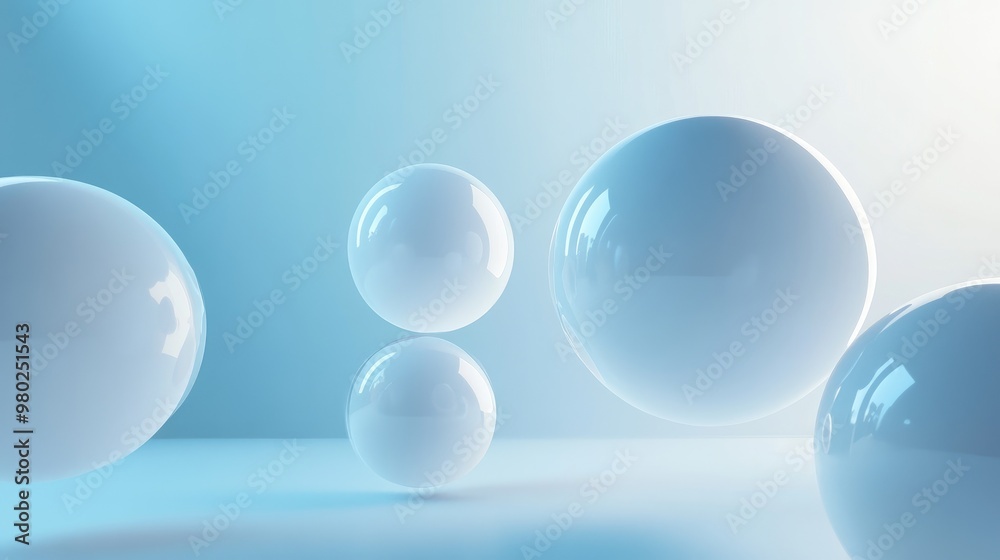 Fototapete detailed 3d shapes in an abstract form, floating in a futuristic, minimalist background with space f