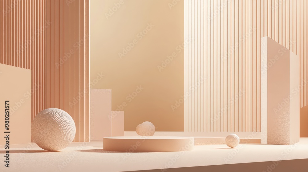 Fototapete detailed 3d shapes in an abstract form, floating in a futuristic, minimalist background with space f