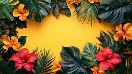 A stylized floral-themed backdrop with a yellow and green color scheme,