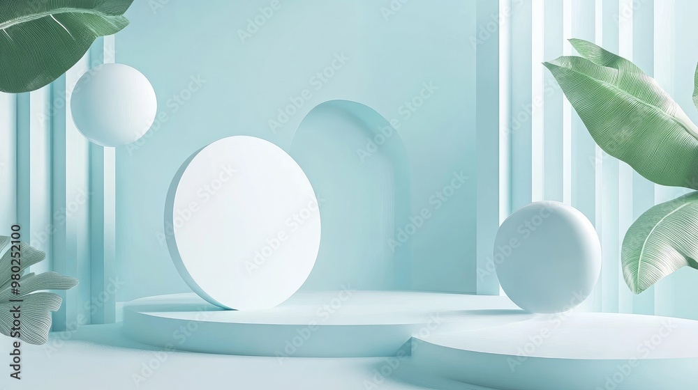 Fototapete sleek 3d abstract shapes floating in a futuristic scene, designed with space for text. minimal backg
