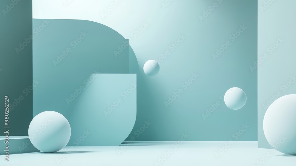 Fototapete sleek 3d abstract shapes floating in a futuristic scene, designed with space for text. minimal backg