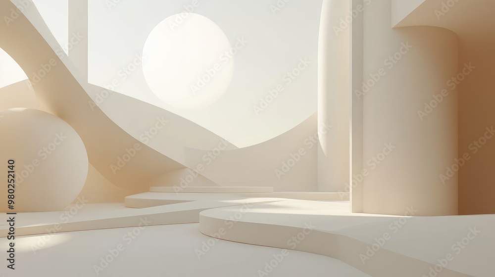Fototapete minimalist 3d rendering of abstract shapes with a futuristic touch, perfect for text placement. no p
