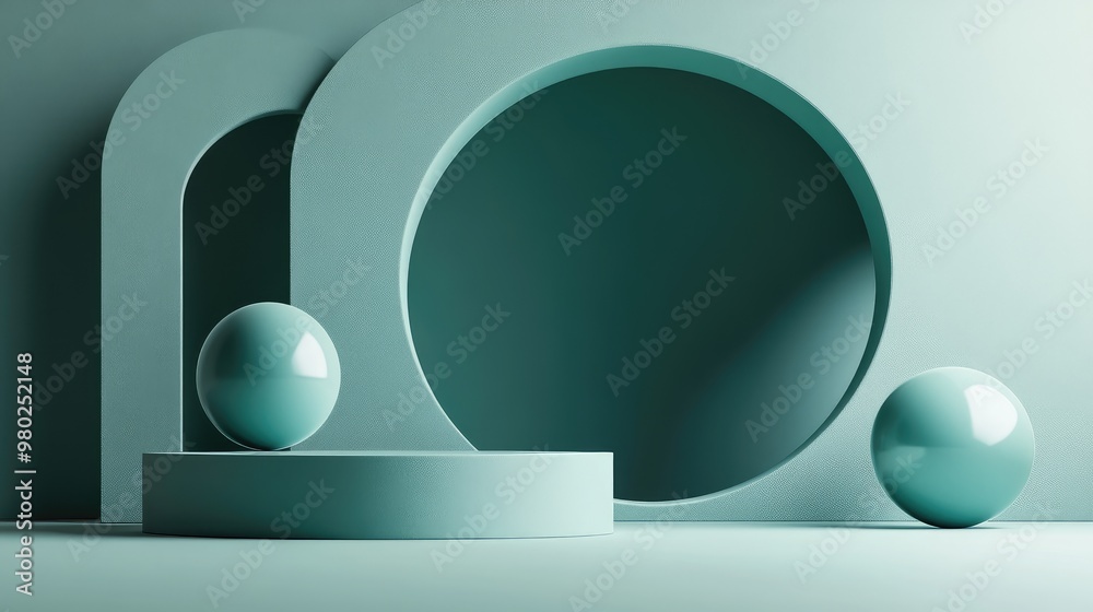 Fototapete minimalist 3d rendering of abstract shapes with a futuristic touch, perfect for text placement. no p