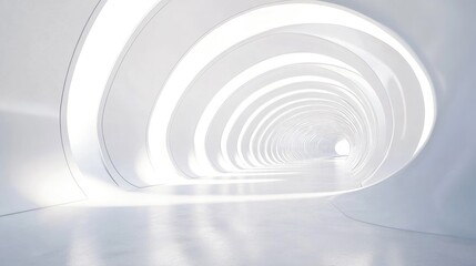 Obraz premium Smooth 3D white curved tunnel with a modern, abstract feel, stretching into infinity. No people or logos present.