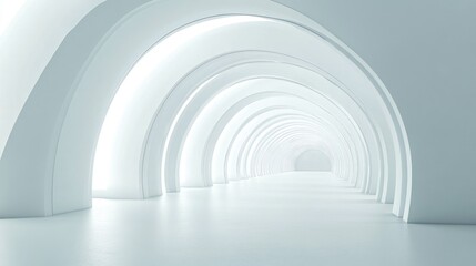 Obraz premium White 3D curved tunnel with seamless lines, creating a futuristic and clean design. No people or logos included.