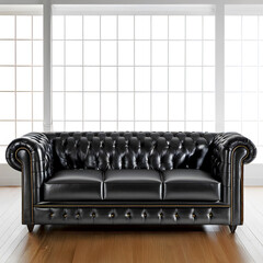Obraz premium Classic black leather sofa isolated in a room