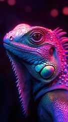 Fototapeta premium An iguana in Synthwave style, with neon colors and a retro-futuristic, vibrant ambiance.