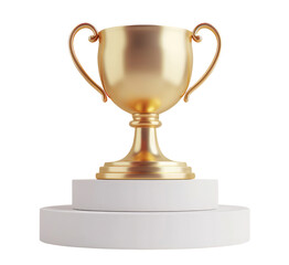 Gold cup standing on a podium isolated on transparent background