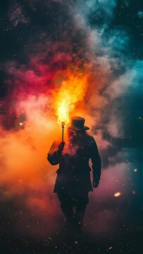 leprechaun holding fiery torch with billowing smoke Seamless looping 4k time-lapse virtual video animation background