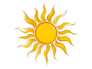 Naklejka premium Bright and cheerful sun illustration with vibrant rays, perfect for conveying warmth, brightness, and summer vibes.