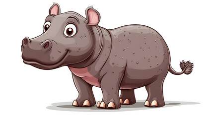 Fototapeta premium Cute cartoon hippo with a friendly expression, suitable for children's media and educational materials.