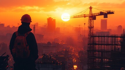 Construction Worker at Sunset