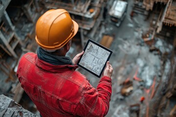 Construction Worker Reviewing Plans