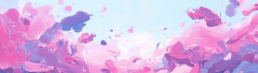 Fototapeta premium Abstract painting with vibrant pink and purple hues, creating a dreamy and artistic background filled with movement and color.