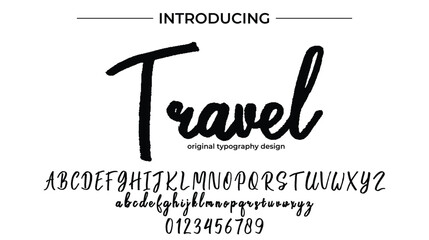 Travel Font Stylish brush painted an uppercase vector letters, alphabet, typeface