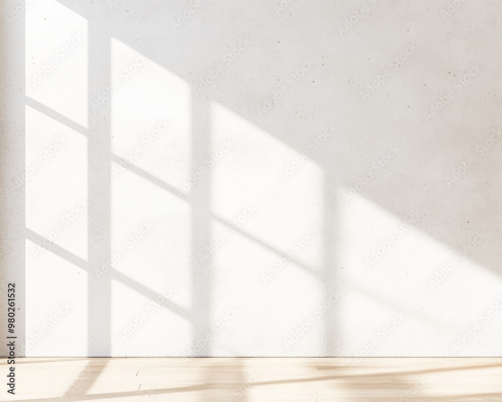 Poster modern minimalistic office wall mockup with window frame shadows