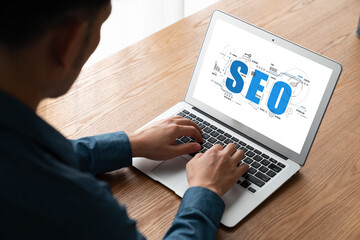 SEO search engine optimization for modish e-commerce and online retail business showing on computer...
