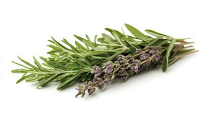 Fototapeta premium Fresh lavender sprig vibrant green leaves delicate purple flowers, perfect culinary aromatic uses.