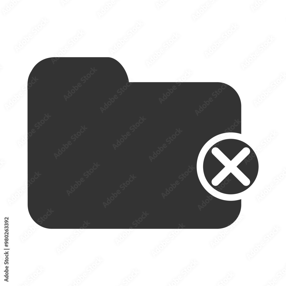 Poster black folder icon with error symbol on white background. a black folder icon featuring a white error