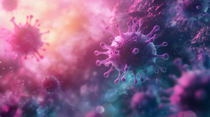 A vivid representation of viruses showcases their intricate structures in a colorful digital environment