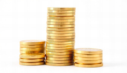Stacks of Gold Coins on a White Background