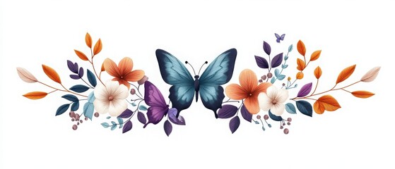 A vibrant illustration of butterflies and flowers, perfect for nature-themed designs or floral arrangements.