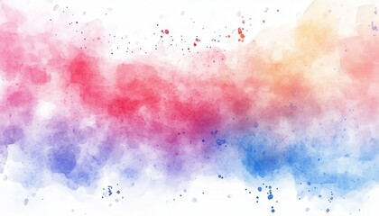 Fototapeta premium vibrant watercolor abstract background featuring graceful splashes red, pink, orange, blue hues clean white canvas.
