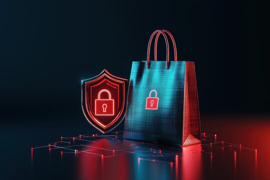 Secure Online Shopping with Shield and Lock Icon
