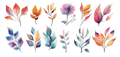 Beautiful watercolor leaves flowers vibrant colors, perfect artistic designs nature-inspired projects.