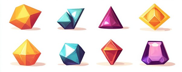 Colorful geometric shapes create a vibrant collection suitable for design, art, and educational purposes.