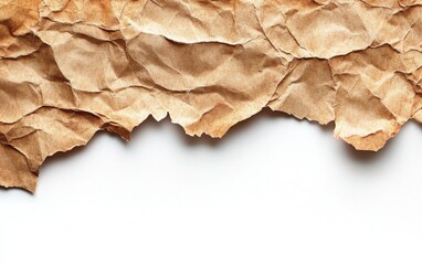 Crumpled brown paper texture with a torn edge, perfect for backgrounds and creative projects.