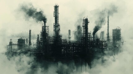 Industrial Factory Emitting Smoke Generative AI