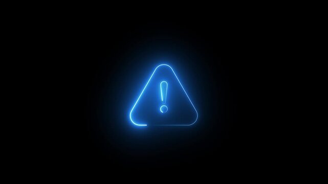 Neon glowing Warning attention sign, exclamation mark, attention sign, Alert icon animation.