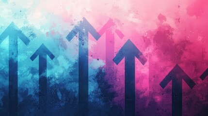 Abstract background with pink and blue arrows ascending energetically, illustrating growth and progress for a startup business, against a sleek, neutral backdrop that enhances the sense of upward
