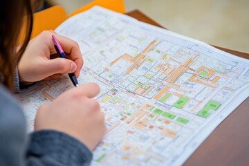 A student reviewing a campus map, planning their routes to classes and getting familiar with the layout of the university
