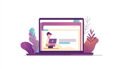 Stylish laptop displaying a website design, surrounded by vibrant foliage, symbolizing creativity and modern technology.