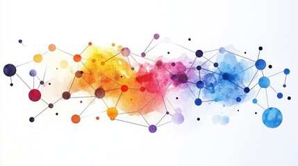 Vibrant abstract watercolor artwork featuring colorful splashes and connected dots, perfect for modern design applications.