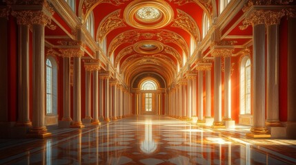 Fototapeta premium Luxurious Palace Hall with Golden Accents Generative AI