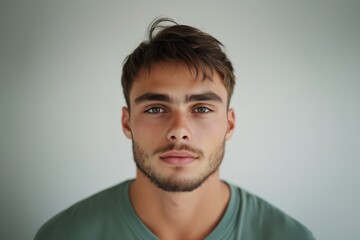 Fototapeta premium Serious and hopeful young man contemplating spring renewal in natural light portrait for inspiration