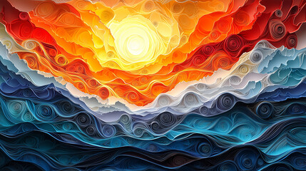 paper art , warm light，Ultra-realistic abstract art background, hyper-realistic details, intricate textures, rich colors, and dynamic shapes, creating a vivid and immersive abstract experience