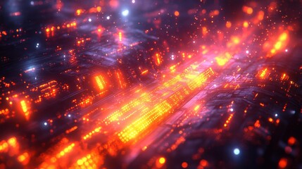 Fototapeta premium Futuristic Circuit Board with Glowing Data Streams Generative AI