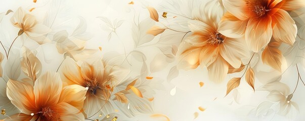 Soft floral design featuring delicate orange and cream flowers on a light background, ideal for elegant decor and artistic projects.