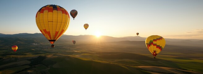 Vibrant hot air balloon festival at sunrise for travel and adventure enthusiasts
